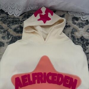 Aelfric Eden Cream Hoodie with Pink Star Accents